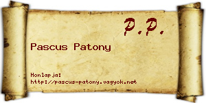 Pascus Patony névjegykártya
